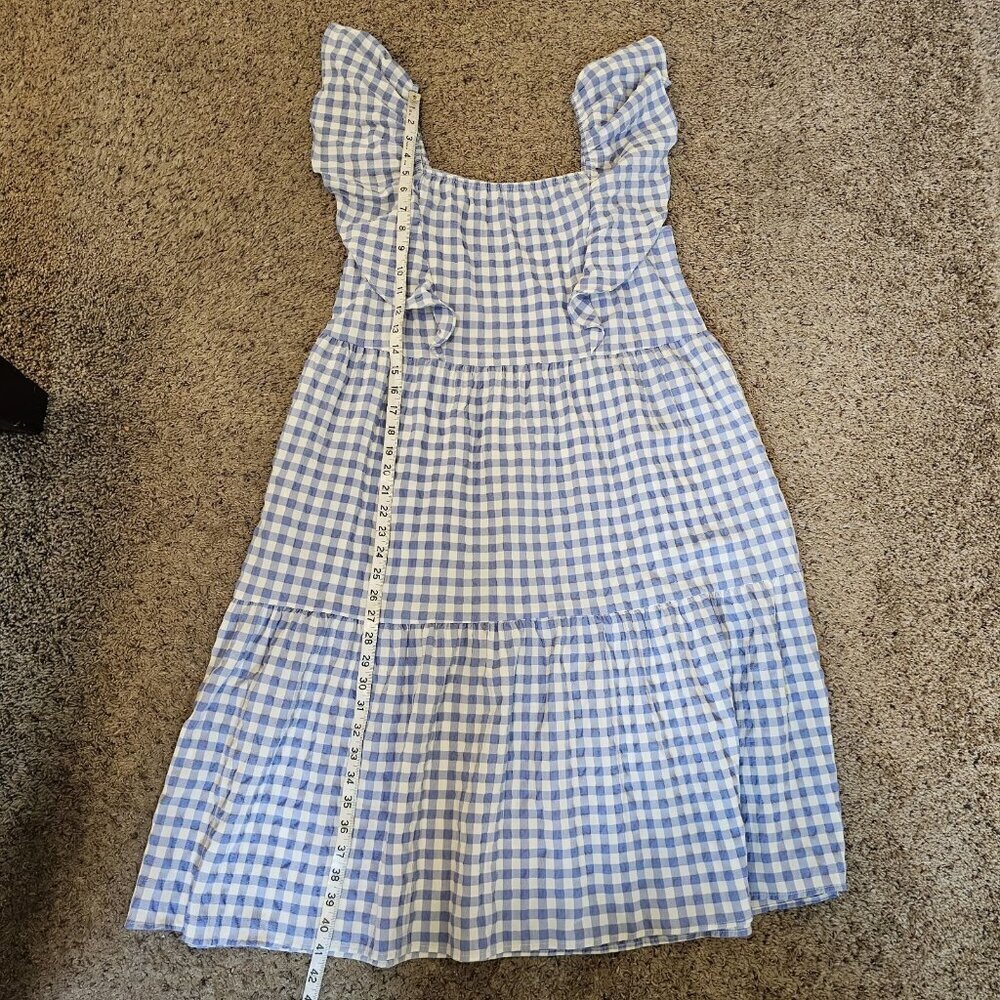 Calista Tiered Gingham Checked Midi Dress w/Pockets Blue Cottagecore Modest S - Picture 12 of 12